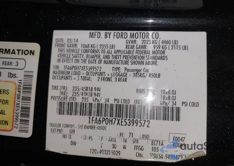 2014 Ford Fusion Se z USA, uszkodzony, nr VIN 1FA6P0H7XE5399572